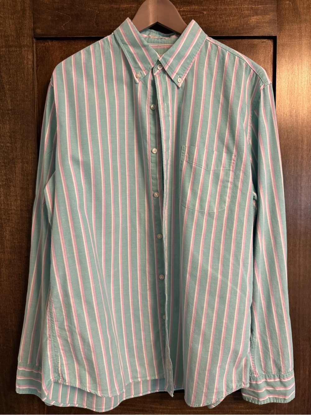 J. Crew Mint Green, White & Purple Striped Oxford Cloth Button-Down Shirt